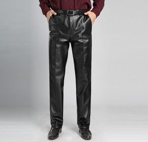 Мужские брюки Оптовая весна и осенняя черная мода Мужские брюки Мотоцикл PU для высокой талии свободный прямой плюс размер