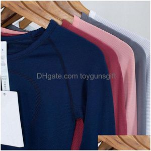 Women Yoga Long Sleeve Seamless Slim Fit T-Shirts Fitness Runningsports Crop Top Ladies Gym Blouses Sportswear Drop Delivery Dhvng