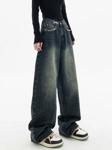 Damenjeans Baggy Damen Jeanshose mit hoher Taille, weites Bein, Straßenhose, verwaschenes Vintage-Blau, lockere Y2K-Übergröße, schicke Kleidung 231031