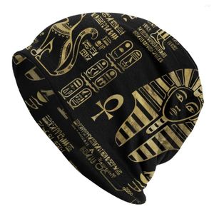 Береты Египетские иероглифы и божества золото на черном чепчике Шапки Вязаная шапка Египетские шапочки с черепами Унисекс Теплая шапка на голову