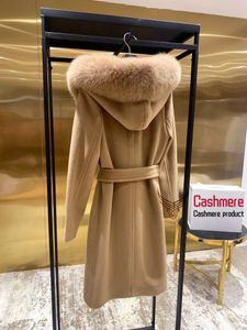 Misturas de lã feminina High-end casaco de lã de inverno feminino comprimento médio com capuz gola de raposa casaco branco com casaco de renda outono camelo casaco quente feminino casaco preto 231101