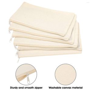 Pcs Canvas Pencil Pouch Zipper Makeup Bags Blank Craft DIY Multipurpose Toiletry Stationary Storage Bags(Beige)