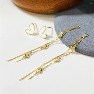 Stud Earrings Korean Heart-shaped Long Tassel Gold-plated Fairy Air Exquisite 925 Silver Needle Hypoallergenic Holiday Gift