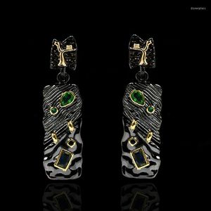 Stud Earrings Colorful Zircon Design Vintage Emerald Dangle Drop For Women Party Jewelry 925 Silver Black Gold Color Italy