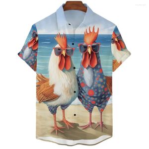 Camisas casuais masculinas havaianas divertidas camisa de frango fofa manga curta top praia festa moda animal impressão 3d para homens