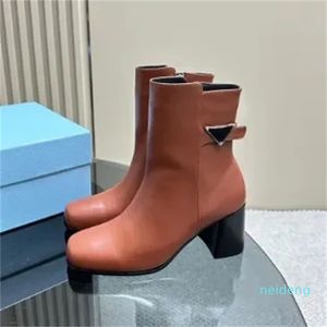 Designer -Booties Black Calf Leather Ankle Boots High Block Heels Side Zip Square Toe Designers Women's Fashion Shoes Factory Factwear