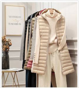 Women's Down Parkas Winter Women's Sleeveless Cotton Jacket Long Padding Jacket Hooded Slim Parka Vest Long Winter Vest 231101