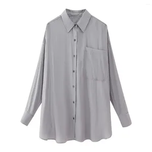 Camicette da donna Camicia minimalista drappeggiata alla moda da donna Risvolto vintage Tasca lunga con bottoni Camicie casual da donna All-match Blusas Top chic