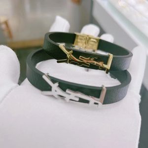 2024 Luxury original designer women men real leather black letter Y choker necklace bracelet 750 stainless steel Love 18K silver gold Jewelry set christmas gift