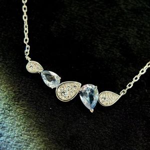 2023 di marca di lusso goccia collane con pendente del progettista delle donne S925 argento sterling azzurro pietra acqua diamante cristallo elegante collana girocollo gioielli