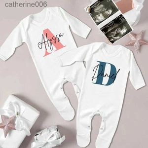 Macacões nome personalizado inicial bebê babygrow sleepsuit colete bodysuit recém-nascido vindo para casa hospital outfit infantil nascimento chuveiro presentesl231101