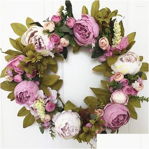 Dekorative Blumen Kränze Dekorative Blumen Blumengirlande Künstliche Kränze Seide Rose Pfingstrose Runde Rattan Simulation Für Hochzeit Pa Dhai6