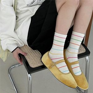 Kvinnors strumpor färgglada polka prickar bomull lång kvinnlig mode stripe streetwear calcetines medias