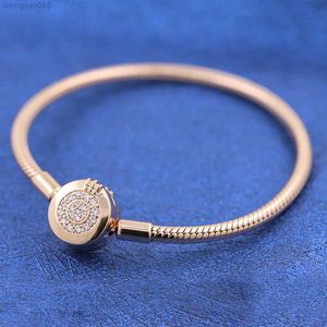 925 Sterling Silver Rose Gold Plated Bracelet Sparkling Crown o Snake Chain Fashion Fits for European Charms and Beads