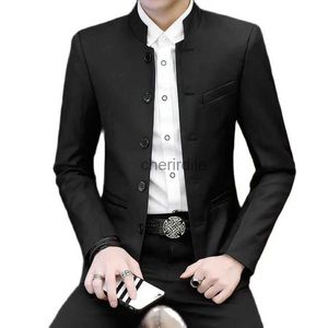 Ternos masculinos blazers estilo chinês colarinho terno jaqueta roupas masculinas preto marinho negócios casamento banquete noivo vestido casaco masculino fino blazers yq231101