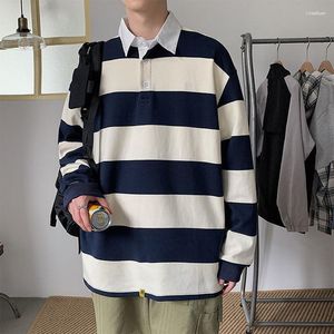 Men's Hoodies 897504629 Men's Yellow White Striped Vintage Polo Thin Casual 2023 Hoodie Long Sleeve Summer Spring Men Oversized