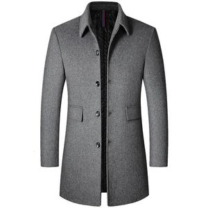 Herren Wollmischungen Schicke mittellange Wolljacke für Männer 2023 in Schwarz Grau Modischer männlicher Windjacke mit Tasche Business Casual Warmer Mantel 231102