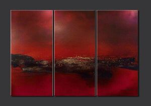 Top Quality and 100 Hand Painted Classic Dark Red Abstract Landscape Painting on Canvas for HomeBusiness Decoration 3pcs2376265