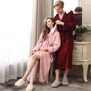 Homens sleepwear casal velo com capuz robe casamento inverno quente veludo roupões homem e mulher pijama noite usa vestido longo vestido