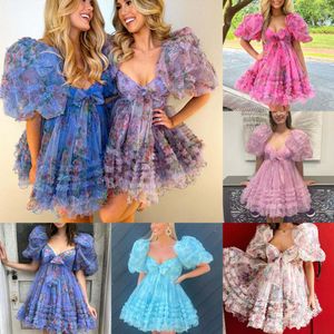 Floral Chiffon Homecoming Dress 2k24 Ballon Sleeves Ruffles Skirt Babydoll Preteen Lady Pageant Winter Formal Evening Cocktail Party Hoco Gala Graduation Gown