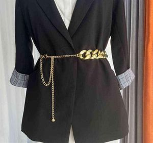 Kadınlar için Altın Zincir İnce Kemer Moda metal bel zincirleri bayanlar elbise ceket etek dekoratif bel bandı punk mücevher aksesuarları g28255870