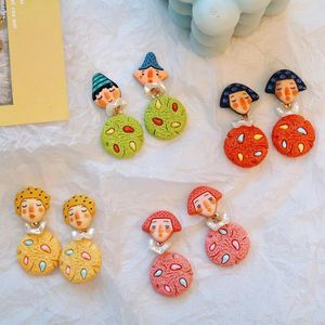 Dangle Earrings Cartoon Funny Doll For Women Girls Color Biscuit National Style Lovely Resin Pendant