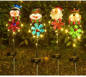 Solar Christmas Pathway Lights Outdoor Christmas Garden Stake Lights Metal Lights Outdoor Lighted Decorative Santa Claus Snowman Reindeer with Garden Stakes