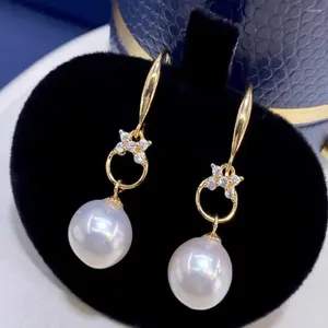 Orecchini pendenti 10-11MM Ciondolo moneta con perla d'acqua dolce bianca 18K anno Bellissimi gioielli classici coltivati di Pasqua Regali di festa