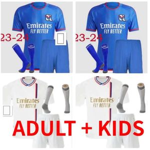 Qqq8 Комплекты для взрослых 2023 2024 New Ol Soccer Jersey Maillot Digital Fourth Blue Football Shirt Toko Ekambi Bruno G Cherki Aouar White Men