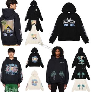 Rhude Hoody Mens Rhude Hoodies 남성 여성 디자이너 Rhude 후드 패션 인기 로고 편지 인쇄 풀오버 겨울 블랙 화이트 스웨트 셔츠