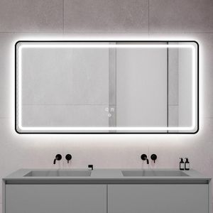 Mirrors 600 800mm LED Intelligent Bathroom Mirror Black HD Time Temperature Display Brightness Adjustable 3 Color Light