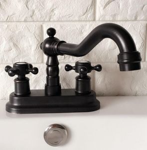 Kitchen Faucets Black Oil Rubbed Brass Dual Handle Double Hole Swivel Spout Bathroom Basin Sink Mixer Tap Cold And Faucet 2hg075