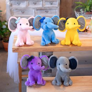 Plush Dolls 25cm Cute Elephant Plush Toys Cartoon Sleeping Stuffed Pillow Doll Soft Cushion Bolster Birthday Gift For Kids Plushie Blue 230331