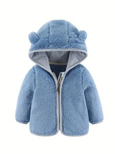 Coat 04yearold SpringSummer Mens and Womens Baby Hat Bear Ear Zipper Warm Long Sleeve Solid Color Jacket 231102