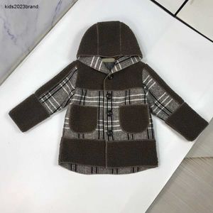 Nova jaqueta de outono meninos e meninas manga comprida com capuz crianças casaco tamanho 90-160 tecido de lã xadrez roupas de bebê nov05
