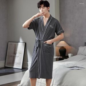 Herren-Nachtwäsche, modischer Bademantel-Stil, dünne Baumwolle, gestrickt, Herren-Roben, V-Ausschnitt, sexy Sommer, männlich, Kimono, Kurzarm-Pyjamas, L-4XL