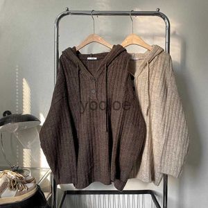 Herrtröjor kvinnor kläder vintage brun stickning tröja hoodie långärmad avslappnad koreansk mode enkelhet baggy toppar damer höst j231102
