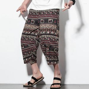 Herrenhose, lesbar, Sommer, wadenlang, für Herren, lockere, gerade Leinenhose, für Herren, elastische Taille, Mann