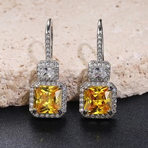 Princess Cut Yellow Topaz Simulation Cubic Zirconia Drop Dangle Earrings for Women Party Anniversary Jewelry Luxury örhängen