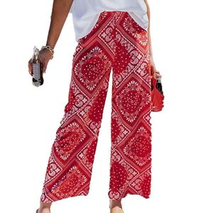 Calças femininas Capris Women Casual Plus Tamanho da perna larga larga perna Bohemian Printage Troushers Troushers Slacks High Slacks Bottoms Summer