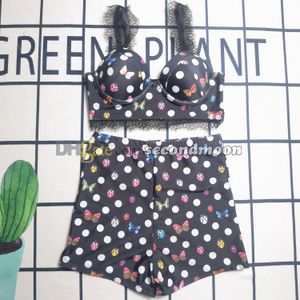 Polka Dot Badeanzug Frauen Sexy Spitze Bademode Strand Crop Top mit Gepolsterte Hohe Taille Badeshorts Frau Beachwear