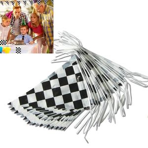 Inne imprezy imprezowe 30 m Black White Checkered Racing Bunting Garland Banner Flag Flag urodzinowy Dekoracja Baby Shower Dekoracja dla dzieci Bunting 231102