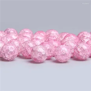 Grânulos naturais redondos rosa pedra de cristal rachado para fazer jóias 6 8 10 12mm espaçador solto pulseira colar acessórios