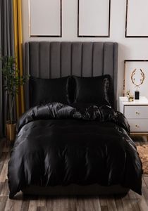 豪華な寝具セットキングサイズブラックサテンシルク掛け布団ベッドホームテキスタイルクイーンサイズ布団カバーcy2005197933158