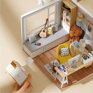 Doll House Accessories Diy Miniature Dollhouse Kit Roombox Little Houses Model Träleksaker för barn Julklappar Mini Möbler Casa 231102
