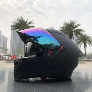 オートバイヘルメットECE承認済みダブルレンズクラッシュヘルメットマットブラック高品質の電動バイクフルフェイスフー