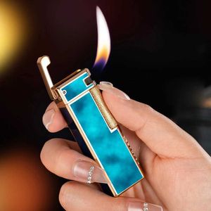Tändare Butangasbeläggare Retro Sidoslippslipning Hjultändning Öppen Flame Cigarettändare Röker tillbehör Ovanliga tändare