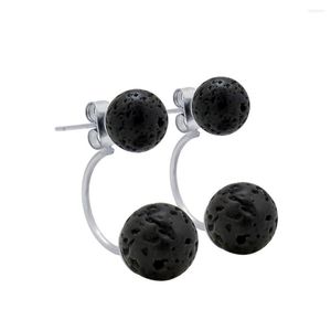 Stud Earrings Black Natural Lava Rock Stone Beads DIY Essential Oil Diffuser Jewelry For Women