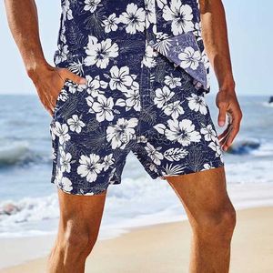 Mäns badkläder Fashion Mens Hawaiian Shorts Casual Flower Printed Beach Aloha Shorts Män Swim Trunks med nätfoder badkläderbaddräkter YQ231102