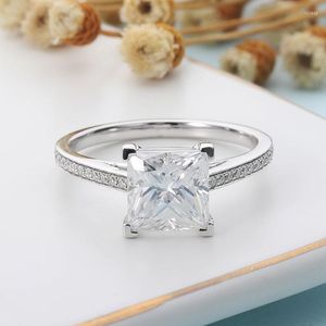 Ringos de cluster cxsjeremy 14k ouro branco 3 8 8mm princesa cortada anel de noivado de diamante moissanita para mulheres presente de aniversário de festas de casamento